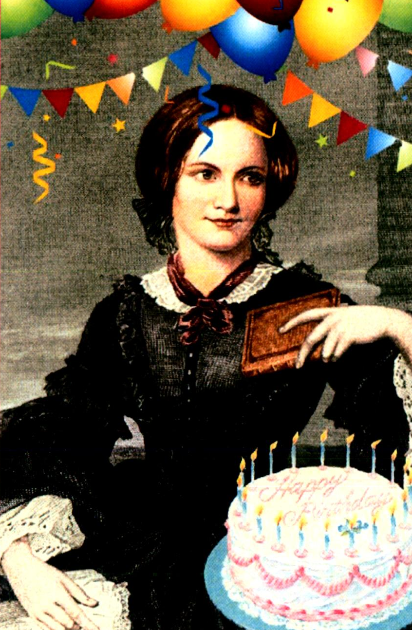 Charlotte Bronte, balloons, cake, birthday